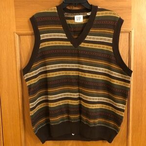 NWT Vintage GAP Men's V-Neck Sweater Vest Multicolored Stripes Size L